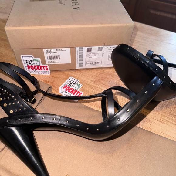 BURBERRY Black Hans Runway Riveted T-Strap Cone Heel Sandals size 40 - Picture 6 of 7